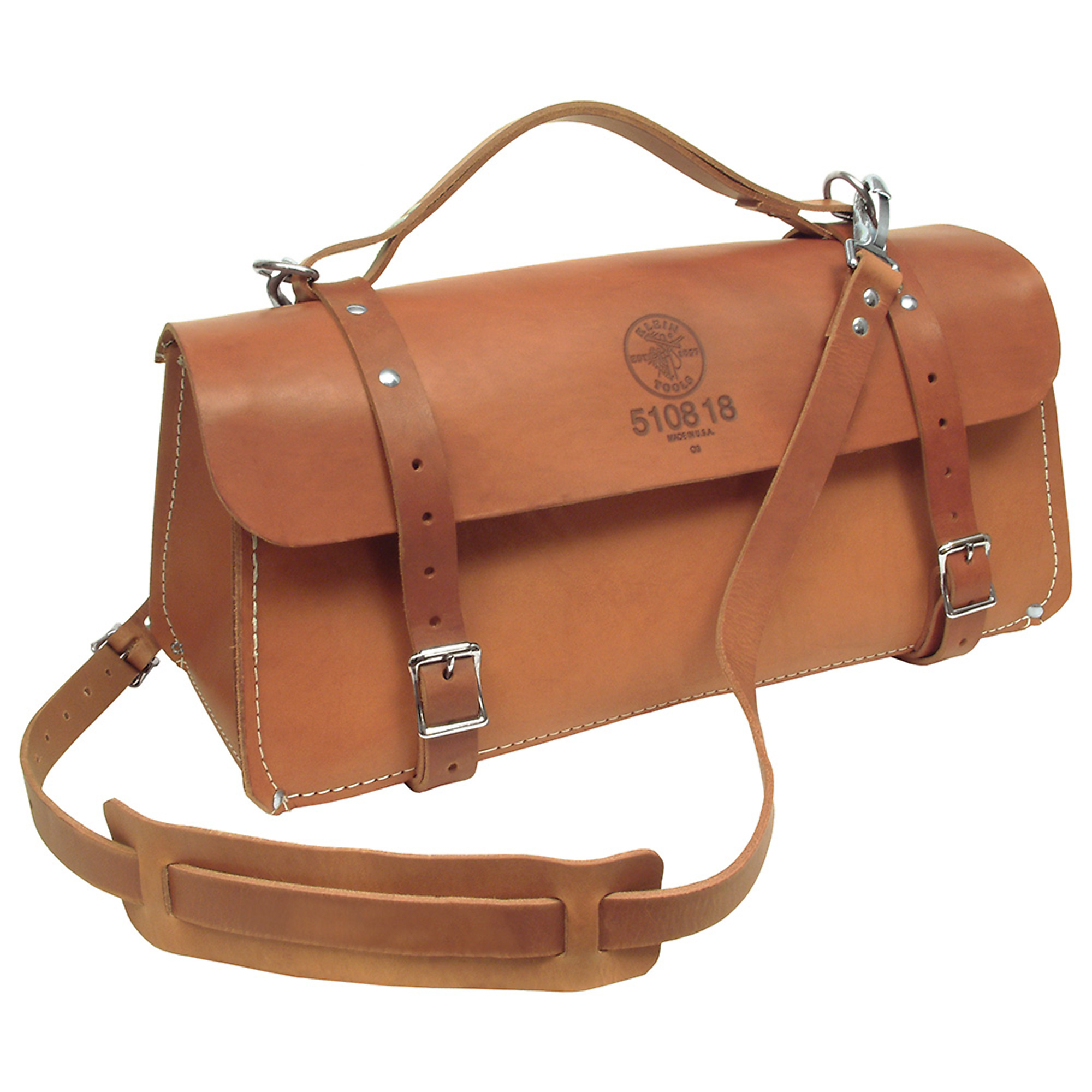Klein Tools Deluxe Leather Bag — 18in., Extra-Heavy Leather, Three-Ply Bottom, Model# 5108-18